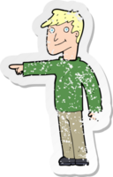 retro distressed sticker of a cartoon man pointing drawing png
