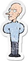 retro distressed sticker of a cartoon evil bald man drawing png