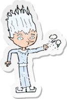 retro distressed sticker of a jack frost cartoon drawing png