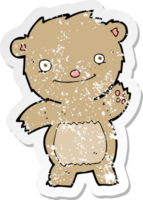 retro distressed sticker of a cartoon waving teddy bear drawing png