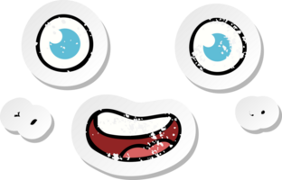 retro distressed sticker of a cartoon staring face drawing png