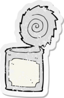 retro distressed sticker of a cartoon open tin can drawing png