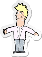 retro distressed sticker of a cartoon happy man drawing png