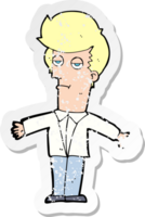 retro distressed sticker of a cartoon bored man drawing png