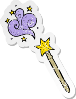 retro distressed sticker of a cartoon magic wand drawing png