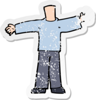 retro distressed sticker of a cartoon body with open arms drawing png