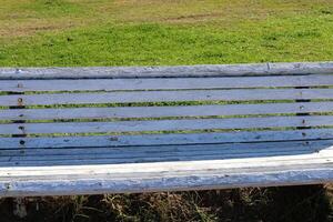 A bench for relaxing in a city park on the seashore. photo