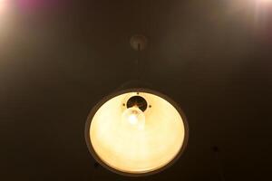 A lamp for illuminating the interior of the room hangs on the ceiling. photo
