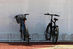 A bicycle is a two-wheeled vehicle without a motor. photo
