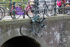 A bicycle is a two-wheeled vehicle without a motor. photo