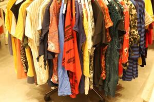 Advertising women's clothing on a display window in a large supermarket in Israel. photo