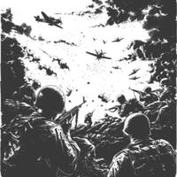 modern war situation with engraving style black color only vector