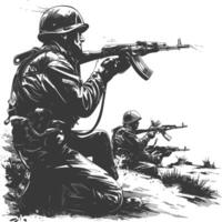 modern war situation with engraving style black color only vector