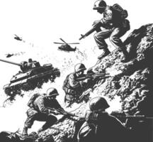 modern war situation with engraving style black color only vector
