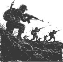modern war situation with engraving style black color only vector