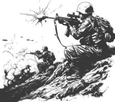 modern war situation with engraving style black color only vector