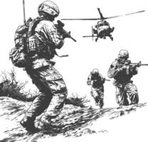 modern war situation with engraving style black color only vector