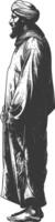 muslim man with engraving style black color only vector