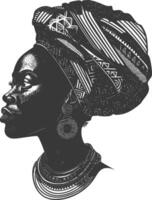 native African tribe woman with engraving style black color only vector