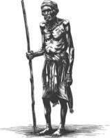 native African tribe elderly man with engraving style black color only vector