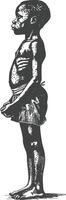 native African tribe little boy with engraving style black color only vector