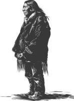 native american elderly man with engraving style black color only vector