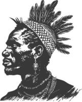 native African tribe man with engraving style black color only vector