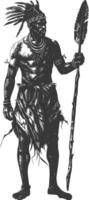 native African tribe man with engraving style black color only vector