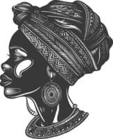 native African tribe woman with engraving style black color only vector