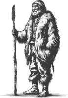 native arctic tribe man with engraving style black color only vector