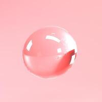 Glass bubble close up on coral background, abstract surreal 3d render. 3d glass bubbles or spheres on light pink backdrop. photo