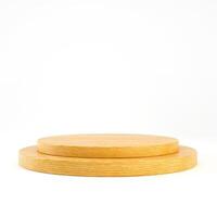 Wooden podium or pedestal display on white background with cylinder stand concept 3d rendering photo