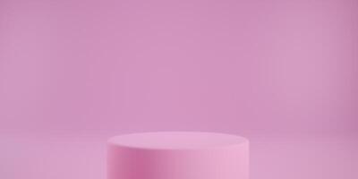 Pink podium 3d rendering abstract background design to display products. Empty pink cylinder platform mockup scene to show cosmetic products. Valentine's day concept pedestal or stand render. photo