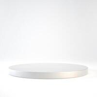 Empty silver podium or pedestal display on white background with cylinder stand concept. Blank product shelf standing backdrop. 3D rendering. photo