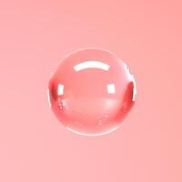 Glass bubble close up on coral background, abstract surreal 3d render. 3d glass bubbles or spheres on light pink backdrop. photo