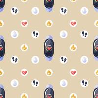 Illustration of a fitness tracker surrounded by signs for heart rate, calorie and step counting and hydration level. Fitness bracelet for monitoring physical activity and healthy lifestyle. vector