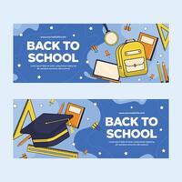Flat back to school horizontal banners set template back to school banners set vector