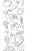 Fresh and healthy farm vegetables, monochrome square card, veggies icons left border frame. Space for text, isolated background. For poster, menu, cover, social media. Organic vegan food vector