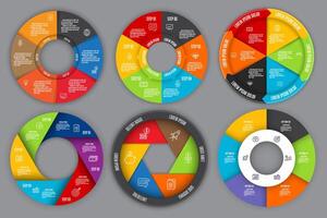 circulo tarta gráfico infografía 6 6 paso. concepto negocio información visualización. vector