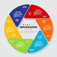 Round pie chart into 6 step. Infographic for business information. vector