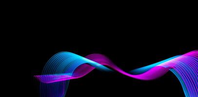 Abstract neon metallic pink and blue waves curvy lines on black background. Technology data. photo