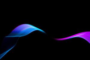 Abstract neon metallic pink and blue curvy lines on black background. Technology data. photo