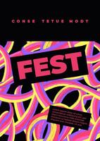Modern template for fest poster with pattern with rainbow ribbon. Three dimensional volumetric curved rainbow. Chalk drawing texture. Contemporary layout. Pop art style placard, banner with typography vector