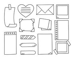 Doodle paper notes. Paper sheets, bookmarks and envelope. For to do list and memo. illustration vector