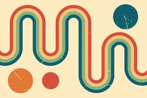 Abstract retro vintage background. Twisted wavy rainbow and circles. Grunge texture. illustration vector