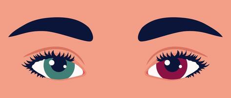 Different colored eyes close up. Heterochromia. Green blue and brown eye colors. Multicolored retina, retina of different colors vector