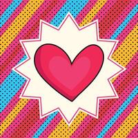 Retro pop art style bright background with a heart symbol. Red heart, stripes and dots. illustration vector