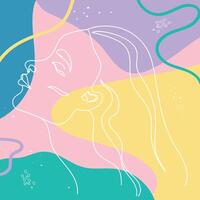 Abstract background with woman profile outline and different shapes and lines. Minimalistic template. illustration vector
