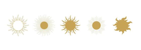 Set of celestial sun symbols. Various shaped suns. Celestial space emblems. Space elements. illustration vector
