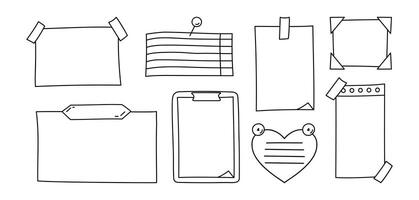 Doodle paper notes set. Paper sheets, stickers and pins. For to do list and memo. illustration vector